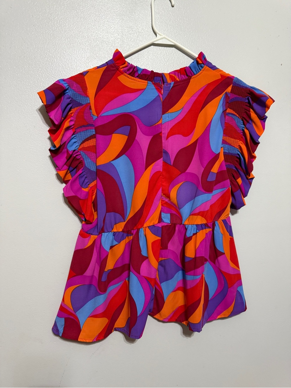 Vibrant Multi-Color Ruffle Sleeve Peplum Top
